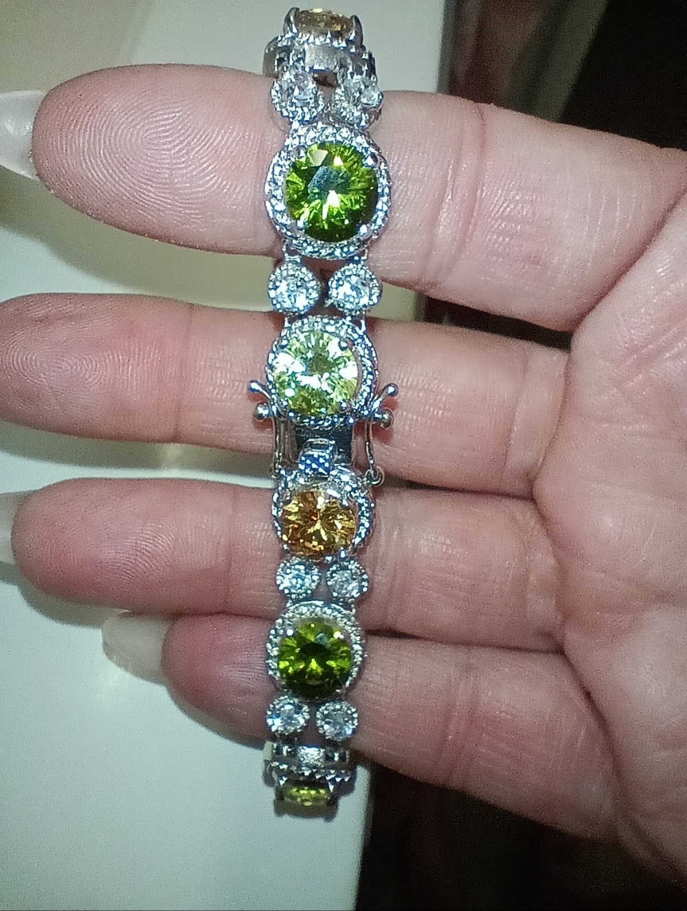 Curated Stylist Piece "Art Deco" Style Multicolored Gemstone Tennis Bracelet - Picture 2 of 6
